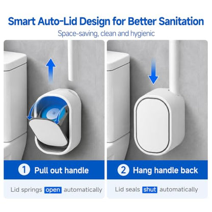 Disposable Toilet Brush with Holder, Wall Mounted Toilet Wand Cleaning System with 30 Refills, Auto-Lid Touch-Free Toilet Bowl Brush Kit for Bathroom Cleaning