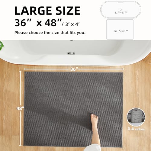 TYUU Large Bathroom Rugs Non Slip Washable Bath Rugs Super Absorbent Bathroom Rug Thin Quick Dry Low Pile Bath Mats, Dark Grey 36"x48" - color: Dark Grey, size: 3' X 4' (Rectangular)