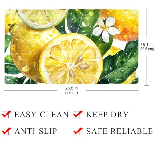 Bath Tub Mat Non Slip 15.1 x 26.8 Inch, Watercolor Seamless Fruit Lemon Eco Friendly Bathmat with Suction Cups Drain Holes Shower Tub Mats - color: Multi 02