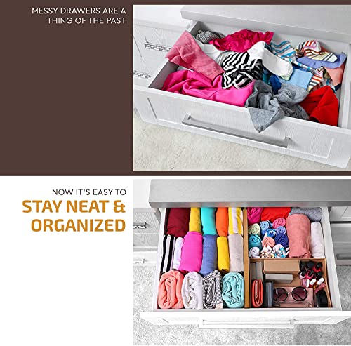 6-Pack Drawer Dividers 2.6-Inch High Dresser Drawer Organizer 16 to 22 Inch | Bamboo, Spring Loaded, No Tools Needed, Fits Wide Drawers for Socks, Clothes, Utensils, Bedroom, Bathroom, Kitchen, Office - color: Bamboo