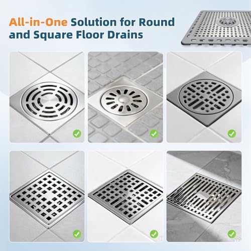 Hibbent Upgraded Shower Drain Hair Catcher, Shower Cover for Bathroom Floor 6" Drain, Anti-Clogging Bathtub Strainer, Stainless Steel Kitchen Sink Strainer with Handle, Grey - color: 6' Light Grey