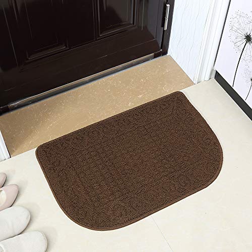 COSYHOMER 27x18 Half Round Kitchen Rug,Non Slip Washable Mat,Brown 2PCS | Polypropylene tufted textile,small half circle rug,kitchen sink mat,Kitchen floor mat - color: Brown 2pcs, size: 1'6" x 2'3" (Semicircular)