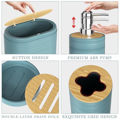 XLHOMO Light Blue Bathroom Set - 10PC Bathroom Accessories Set, Luxury Bathroom Accessory Set with Trash Can,Toilet Brush & 2 PC Soap Dispensers for Apartment Decor and Housewarming - size: Press-lid Bathroom Set, style: Light Blue