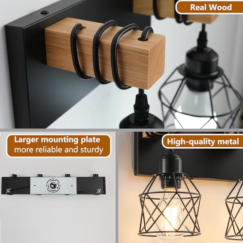 Farmhouse Vanity Light Fixture,5-Light Bathroom Lighting,Black Industrial Wood Wall Light Over Mirror with Metal Shade,LED Bulbs Not Included - color: Black, size: 5-Light-Wide 35"