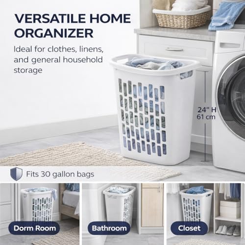 1.8 Bushel Slim Laundry Hamper, Tall Rectangular Plastic Clothes Basket with Reinforced Handles & Ventilated Airflow, Narrow Space Saving Dirty Clothing Storage Bin for Bathroom, Dorm