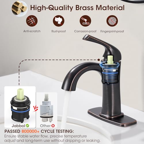 Oil-Rubbed Bronze Single Hole Bathroom Faucet, Single Handle Brass Bathroom Sink Faucet, Bathroom Sink Faucet for 1 or 3 Holes, Bathroom Faucets with Pop Up Drain and Supply Lines - color: A-Oil-Rubbed Bronze