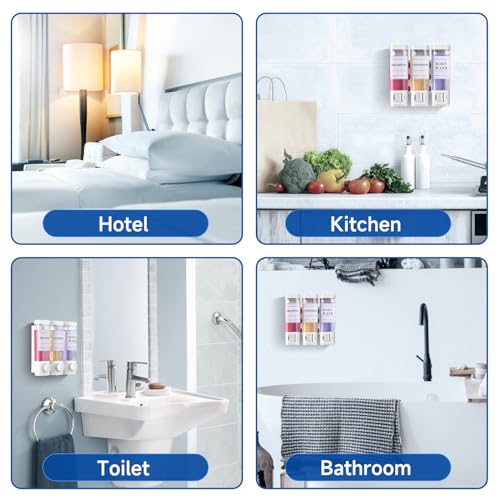 Shower Soap Dispenser Wall Mounted No Drill Shampoo Dispenser for Shower Wall Shampoo and Conditioner Dispenser Bathroom Hotel 3 * 300ml White with Labels - color: White