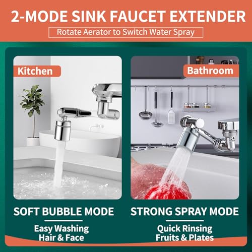 Patented CECEFIN Swivel Faucet Extender Sink Aerator NSF/ANSI 372 Standard | Bathroom/Kitchen Tap Extension Lead-free, 1440° Rotatable 2-Mode Water Splash Spray Attachment, Multifunctional Robotic Arm - color: A- Swivel Faucet Aerator