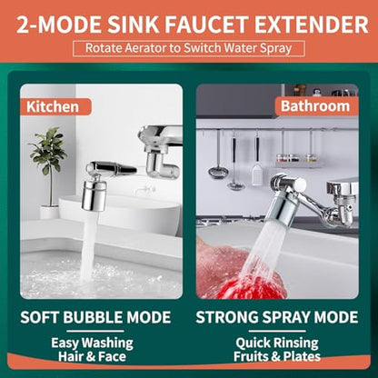 Patented CECEFIN Swivel Faucet Extender Sink Aerator NSF/ANSI 372 Standard | Bathroom/Kitchen Tap Extension Lead-free, 1440° Rotatable 2-Mode Water Splash Spray Attachment, Multifunctional Robotic Arm - color: A- Swivel Faucet Aerator