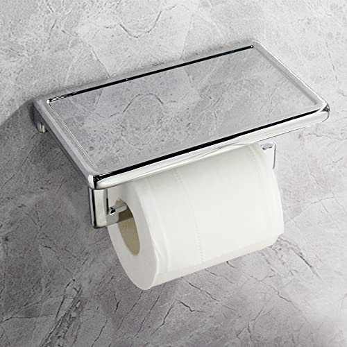 Toilet Paper Holder for Bathroom Solid ZINC Alloy Material and Superior Hotel Style Tissue Roll Holder with Cell Phone Storage Chrome D500091C - color: Chrome