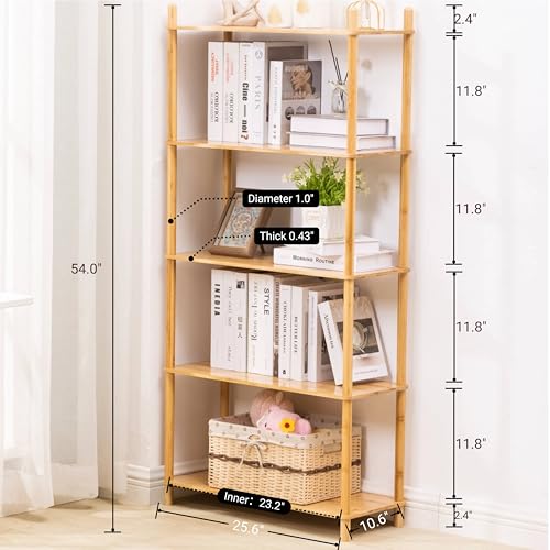 5-Tier Expandable Freestanding Open Bamboo Book Shelf - No-Tool Assembly & Modular,Bathroom Storage Shelf Unit Plant Stand for Small Space, Bedroom, Living Room, Home Office (Natural, 5-Tier) - color: Natural 5-tier-1