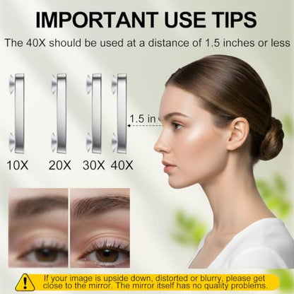 LED Lighted Tweezers & 40X Magnifying Mirror with Suction Cup Set, 2 in 1 No-Hands Makeup Mirror with Light and Precision Light Up Tweezers(Silver) - color: Silver