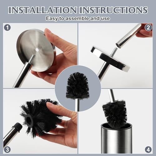 Toilet Brush and Holder Set,Stainless Steel Toilet Bowl Brush and Holder for Bathroom,Hidden Toilet Bowl Brush with 2 Heads,Heavy Duty Cleaner Brush with Removable Inner Bowl and Splash Protection - color: Silver-a2