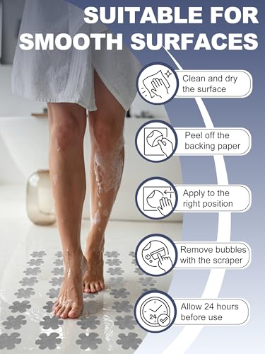 Secopad Bathtub Stickers Non-Slip, 24PCS Safety Shower Treads Adhesive Appliques with Premium Scrape (Gray) - color: Grey