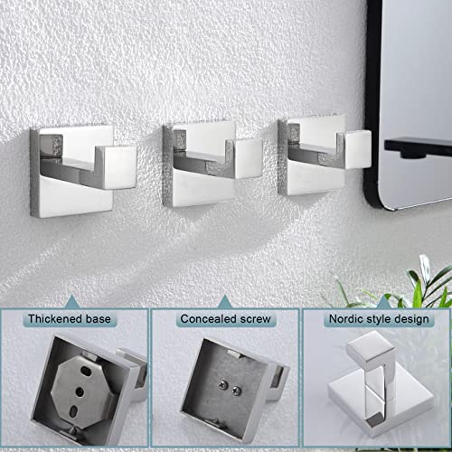 KOKOSIRI Bathoom Towel Hook Wall Mount Square Bath Robe Hook Coat Hook Kitchen Garage Heavy Duty SUS 304 Stainless Steel 3 Pack Polished Chrome B1010CH-P3 - color: Polished Chrome, size: 3 Pack