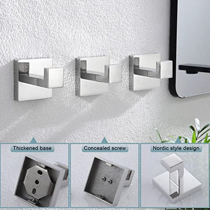KOKOSIRI Bathoom Towel Hook Wall Mount Square Bath Robe Hook Coat Hook Kitchen Garage Heavy Duty SUS 304 Stainless Steel 3 Pack Polished Chrome B1010CH-P3 - color: Polished Chrome, size: 3 Pack