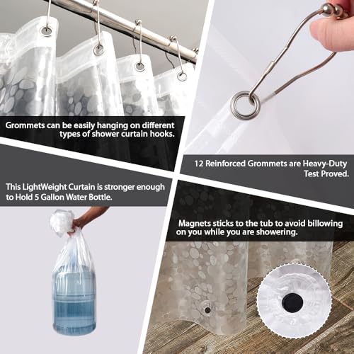 EVA Clear Thin Shower Curtain Liner, Pebble Pattern 72x72 Inch Lightweight Plastic Bathroom Shower Showroom Inner Curtain with Rustproof Metal Grommets and Weighted Magnets(NO Hooks) - color: Clear, size: 72"W x 72"L (Pack of 1)