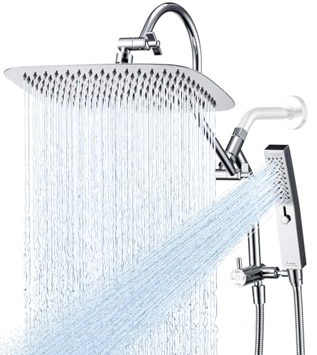 G-Promise All Metal 12 Inch Gooseneck Shower Head with Handheld(Chrome) | All Metal Construction, Pause Mode, 13 Inch Adjustable Gooseneck Arm, Massage Function Hand Shower, Easy Installation - color: Chrome, size: 12 Inch