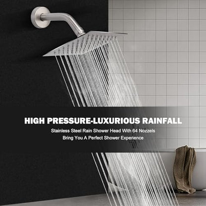NearMoon Rain Shower Head, High Flow Stainless Steel Square Rainfall Shower, High Pressure Design, Awesome Shower Experience Even At Low Water Flow (6 Inch, Brushed Nickel) - color: Brushed Nickel, size: 6 Inch Square