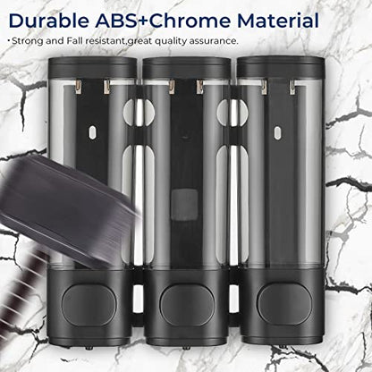 Pollock Shampoo and Conditioner Dispenser Wall Mounted | Shower Soap Dispenser 2 Chamber No Drill, Shampoo Dispenser for Shower, Body Wash Dispenser for Bathroom, Large Capacity - color: Black 3 Chamber