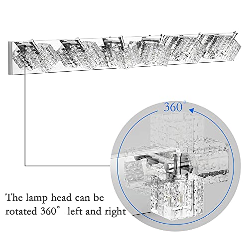 Ralbay Modern Crystal Bathroom Light Fixtures 6 Lights LED Modern Chrome Vanity Light Fixtures Over Mirror Crystal Bathroom Vanity Lights - color: Chrome, size: 40 inch