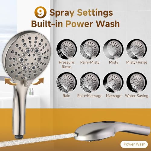BRIGHT SHOWERS Rain Shower Heads System - 9 Inch Rainfall Shower Head and Handheld Shower Head with Height Adjustable Holder, Solid Brass Rail and 60" Long Stainless Steel Shower Hose, Brushed Nickel - color: Brushed Nickel, size: 2.5 Gallon Per Minute