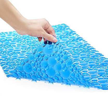 Pebble Bathtub Shower Mat Non Slip 34.2"x15.7", Transparent Blue | Extra Long Bath Mat for Tub Non Slip, Machine Washable, Shower Mats for Inside Shower, Bathroom Mat, with Suction Cups - color: Transparent Blue