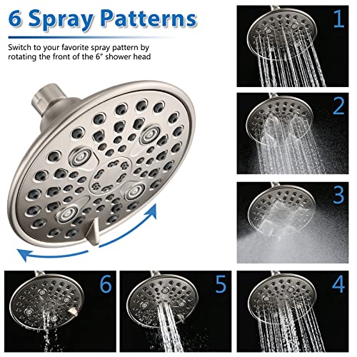 Proox Double Shower Head with Built-in Valve, High Pressure 6 Setting Dual Shower Head Design for Couple on Walk-in Bathroom or Single on Bathtub Bathroom - Brushed Nickel - color: Brushed Nickel