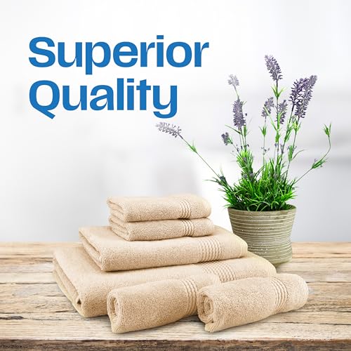 Lara Premium Bath Towel Set 6 Piece - Soft & Highly Absorbent Bathroom Towel Set, 100% Luxury Turkish Cotton, Flannel Bath Towels, 1 Bath Towel, 1 Hand Towel, 4 Washcloths - Beige - color: Beige, size: 1 Bath Towel, 1 Hand Towel, 4 Wash Cloths