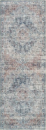 Bloom Rugs Caria Washable Non-Slip 10 ft Runner - Terracotta/Teal Traditional Runner for Entryway, Hallway, Bathroom, and Kitchen - Exact Size: 2'6" x 10' - color: Terracotta / Teal, size: 2'6" x 10' (Runner)