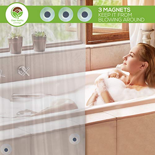 PEVA Shower Curtain Liner, Clear, 70 x 71 in, Premium | Premium PEVA shower liner, Clear, 70 x 71 in; magnets and suction cups help reduce shifting along the tub or shower. - color: Clear