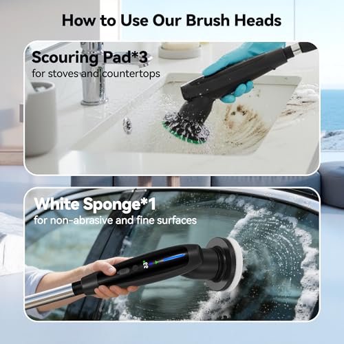 Electric Cleaning Brush - 10-in-1 IPX7 Full Waterproof Electric Spin Scrubber with LED Display, Gravity Sensing Dual Speed Adjustment, Suitable for Bathrooms, Kitchens, Sinks, Tiles, Cars