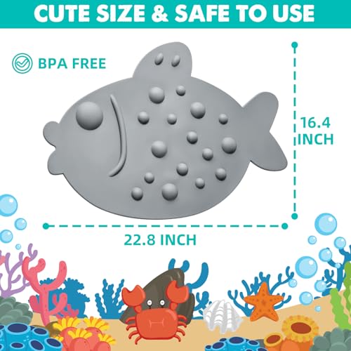 ZHICHENG Non-Slip Bathtub Mat for Kids - Soft Baby Cute Fish Shape Shower mat with Strong Suction Cups for Bathroom (Grey) - color: Grey