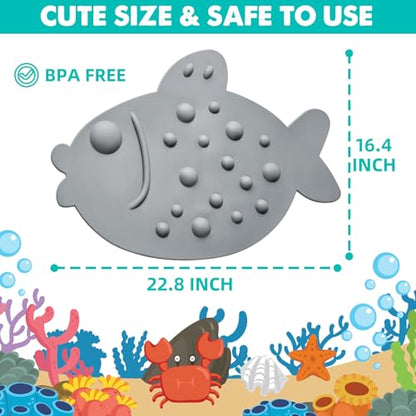 ZHICHENG Non-Slip Bathtub Mat for Kids - Soft Baby Cute Fish Shape Shower mat with Strong Suction Cups for Bathroom (Grey) - color: Grey