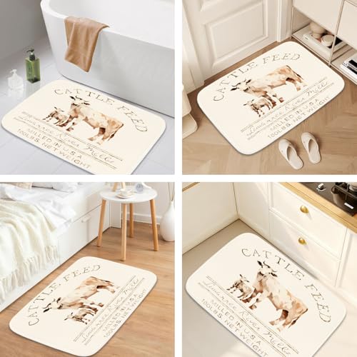 Bathroom Mat Set Farmhouse Abstract Cow Rustic Bathroom Rugs Sets 3 Piece Aesthetic Animal Cattle Feed, Memory Foam Bath Rugs, U-Shaped Toilet Rug Non Slip Absorbent Beige - color: Color10