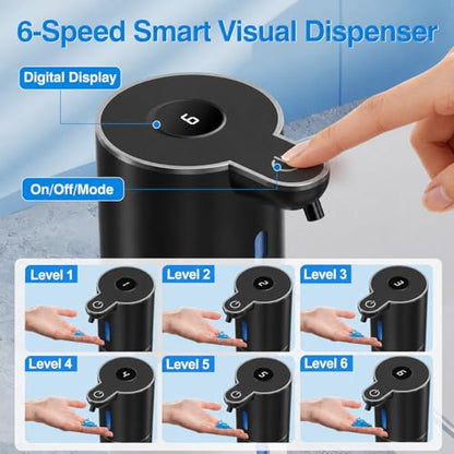 Fachixy Automatic Liquid Soap Dispenser Touchless, Smart Digital Display | 12.8oz/380mL, Up to 90 Days Battery Life, 6 Adjustable Level, Rechargeable, Wall Mountable IPX5 for Kitchen & Bathroom, Black - color: Black, style: Liquid