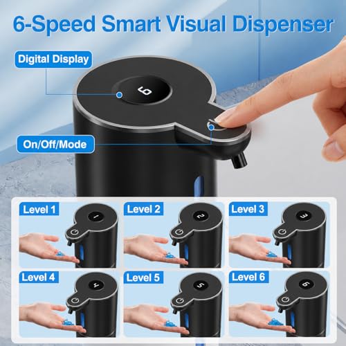 Fachixy Automatic Liquid Soap Dispenser Touchless, Smart Digital Display | 12.8oz/380mL, Up to 90 Days Battery Life, 6 Adjustable Level, Rechargeable, Wall Mountable IPX5 for Kitchen & Bathroom, Black - color: Black, style: Liquid