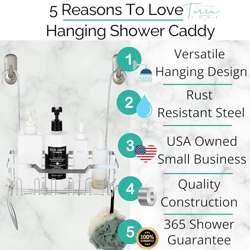 Small Shower Caddy Hanging - Shower Door Caddy Hanging with Rotatable Hooks and Adhesive Mount - Perfect for Bathroom Toiletries - Spacious & Convenient Bathroom Storage Solution 304 Stainless Steel - color: Single Tier - Silver