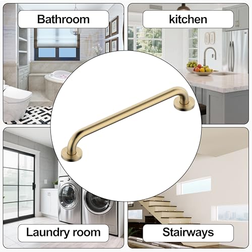 16 Inch Grab Bar 304 Stainless Steel Anti-Slip Bathroom Safety Handrail Wall Mount Assist Grip for Elderly Handicap Bathtub Shower Toilet,GB-4023-BG,Brushed Gold - color: Brushed Gold