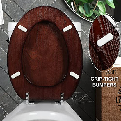 Angel Shield Durable Wood Veneer Natural Toilet Seat Metal Hinged Easy Clean Anti-scratch American Standard(Elongated,Dark Walnut) - color: Dark Walnut, size: Elongated-18.5”