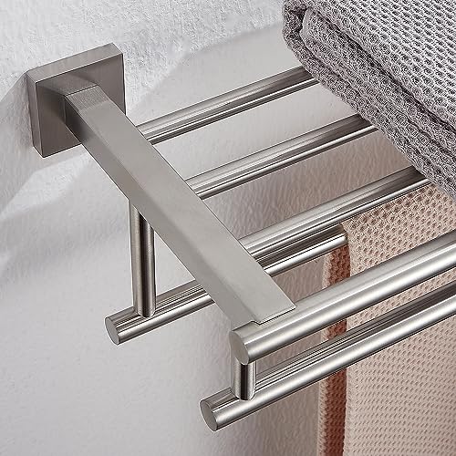 Bathroom Towel Rack 24 Inch Tower Holder with Double Towel Bar Brushed Nickel Towel Rack Wall Mounted SUS304 Stainless Steel Hotel Towel Shelf Modern Towel Hanger - color: Brushed Nickel, size: 24 Inch/ 60cm