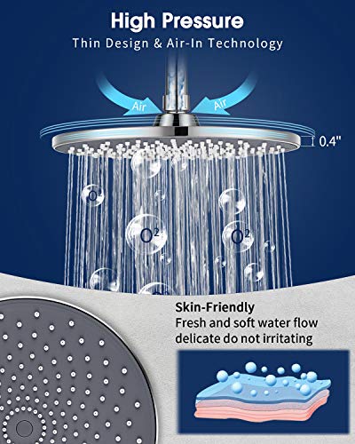 Large Shower Head VMASSTONE 9In High Pressure Showerhead - Tool Free Installation- with Large Spray Surfaces and 200 Nozzles for Delicate and Unstimulate Shower Experience (EM-001 Chrome/Dark Grey) - color: Chrome/Dark Grey