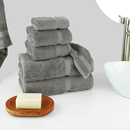 Chakir Turkish Linens 6 Piece Towels Set, 100% Cotton Luxury Turkish Towels for Bathroom, Soft Absorbent Bath Towel Set with 2 Bath Towels 2 Hand Towels 2 Washcloths, Gray - color: Gray