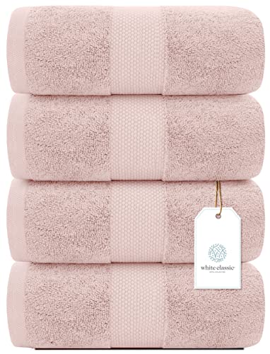 White Classic Luxury Bath Towels Set of 4 Large - 700 GSM Cotton Ultra Soft Bath Towels 27x54 | Highly Absorbent and Quick Dry | Hotel Towels for Bathroom Luxury, Plush Shower Towels, Pink - color: 17: Pink