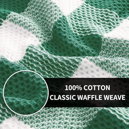 Homaxy 100% Cotton Waffle Weave 4 Pack Kitchen Towels, 13" x 28 | White & Dark Green, Waffle Weave, Plaid, Super Soft and Absorbent Dish Towels, Quick Drying - color: White & Dark Green, size: 13 x 28 - 4 Pack
