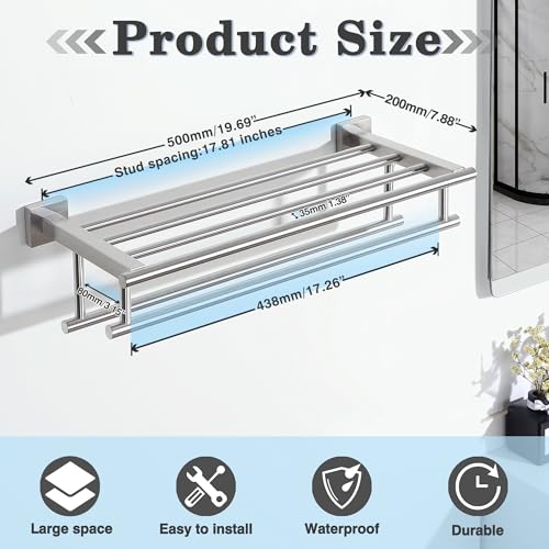 Alise Double Towel Rack for Bathroom Wall Mounted 20 Inch,Brushed Nickel | Bathroom Tower Holder Towel Shelf with Double Towel Bars,SUS304 Stainless Steel Towel Rack with Shelf - color: Brushed Nickel, size: 500mm/20-Inch(Double Bars)