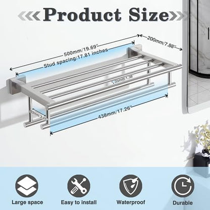 Alise Double Towel Rack for Bathroom Wall Mounted 20 Inch,Brushed Nickel | Bathroom Tower Holder Towel Shelf with Double Towel Bars,SUS304 Stainless Steel Towel Rack with Shelf - color: Brushed Nickel, size: 500mm/20-Inch(Double Bars)