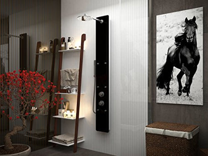 ANZZI Melody 59" Body Massage 6 Jetted Shower Panel System In High Gloss | Swiveling Overhead Showerheavy Rain Water Pressure, 59 6 In Black Waterfall Head Multi Function Tower, Black Finish - color: Matte Black, style: 6 Jets