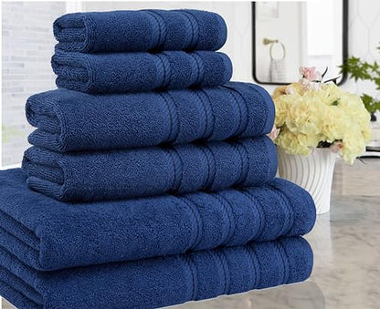 American Soft Linen 100% Carde Cotton 6 Piece Towel Set, 590 GSM Heavy Weight Soft Absorbent Turkish Towels for Bathroom, Royal Blue - color: Royal Blue