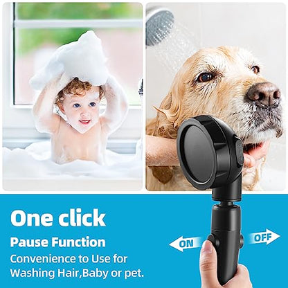 Marbrasse High Pressure Shower Head, 3-Settings Handheld Showerhead with ON/Off Full Shutoff Push Button and Switch to Control Flow, Angle-Adjustable Water Saving Body Sprays (Matte Black) - color: Matte Black